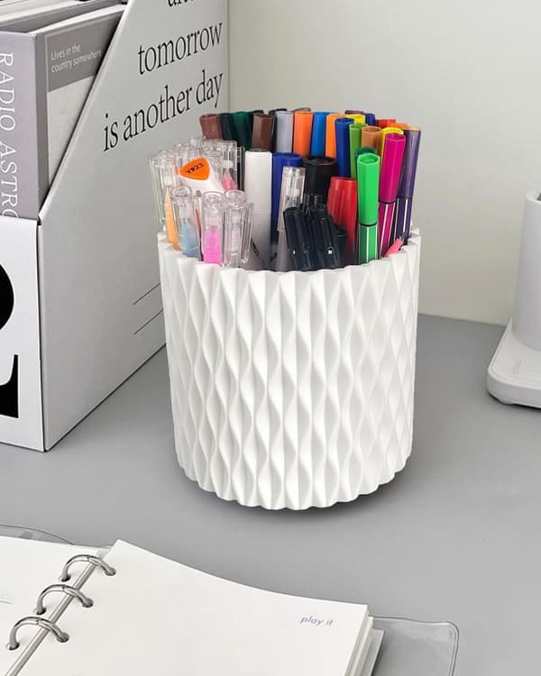 Penholder - Multifunktionel - Makeupbørsteholder 5 rum - Æstetisk design til hjemmekontorstuderende - Hvid