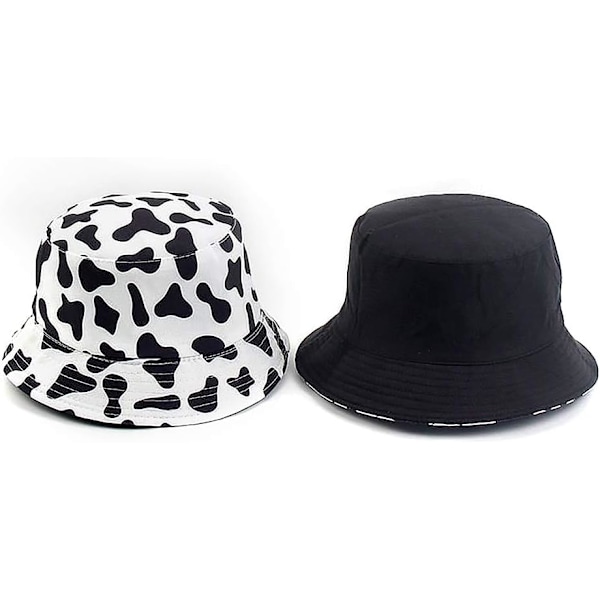 Söt bucket hat strandfiskarhattar för kvinnor, vändbar dubbelsidig användning Cow
