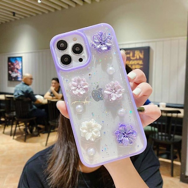 iPhone 12 mini 3D Ruusuke Kukkia Glitter Epoxy TPU Puhelinkotelo
