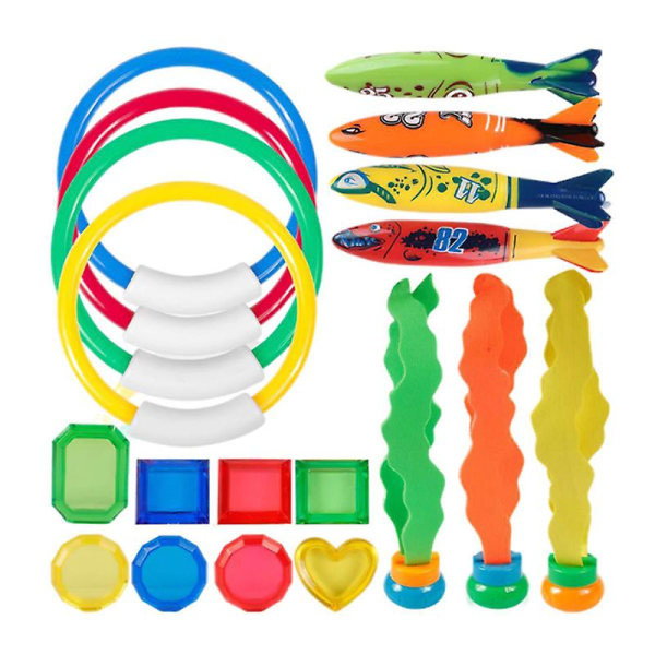19 stykker Kids Pool Dykleksaker Sett Sommer Undervannspool Dykringar Torpedo Tang Poolleksaker