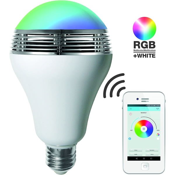 CDQ RGB LED-lampa med högtalare E27, 12 W, vit, 14 x 8 x 8 cm