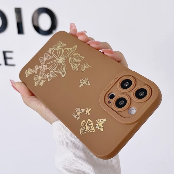 CDQ Kompatibel med iPhone 14 Pro Max-deksel, Butterfly 6,7 tommer brun