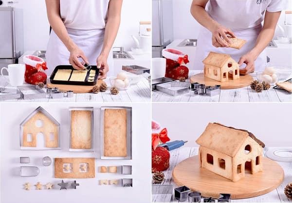 Pepperkakehus Kakeform Sett, Rustfritt Stål DIY Bake-sett, Perfekte Julesign med Gaveeske for Barn og Voksne