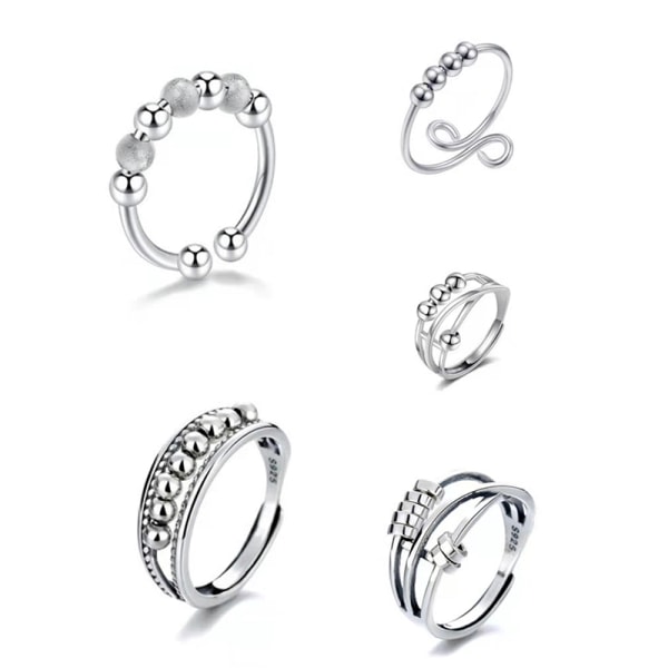 CDQ 5 ST Ring Justerbar öppning Fidget Ring med pärlring 5 PCS