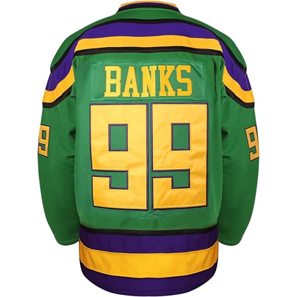 Men's Mighty Ducks 96 Charlie Conway 99 Adam Banks 33 Greg Goldberg Movie Hockey Jersey Grön 99 L zdq