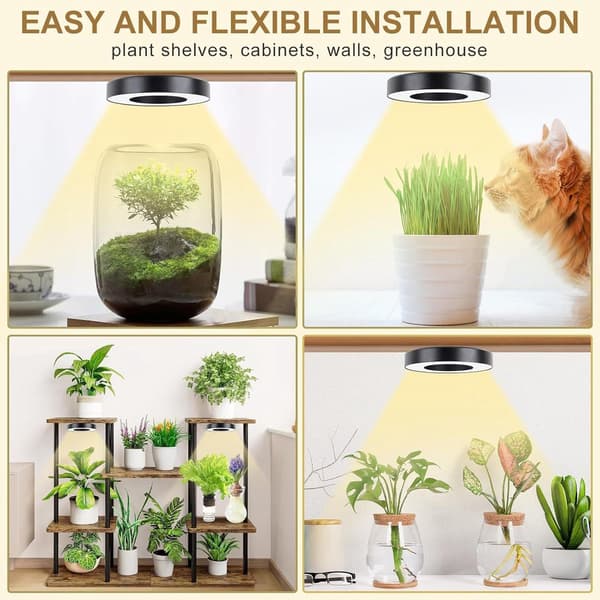 LED-plantegrowlight, fuldspektrum, 144 LED'er, dæmpbar med 4/8/12H timer, USB 5V, til små indendørs planter, sort, 19x12x4cm