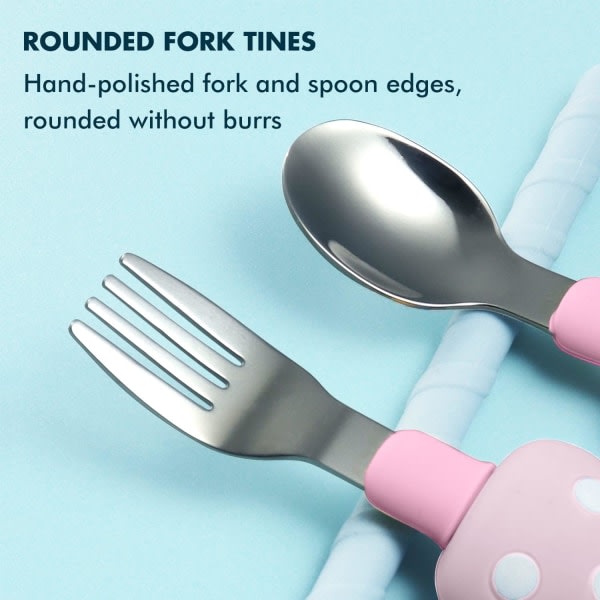 CDQ Barns silikon tecknad söt svamp mattallrik gaffel och sked (rosa) 3 stycken