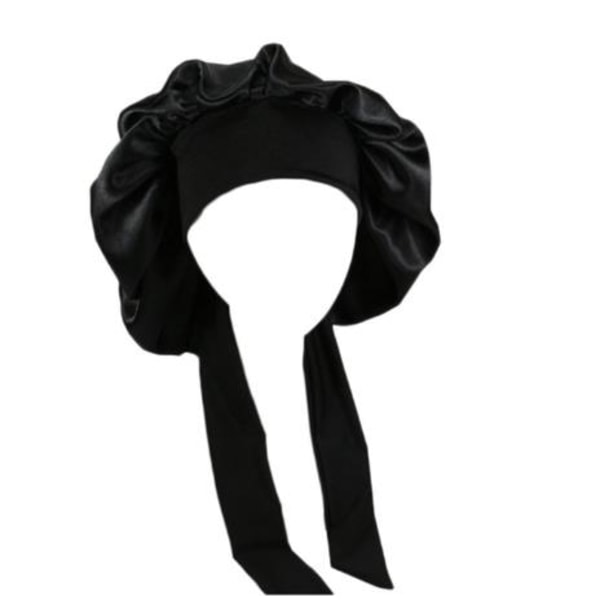Silk Bonnet Naturligt lockigt hår Sova Satin Bonnet black