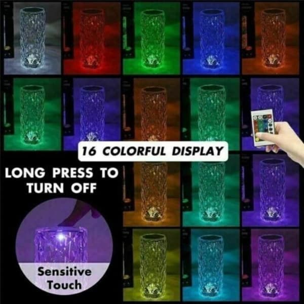 LED Crystal RGB Table Lamp Night Light Touch Atmosphere Bedside Lamp Bar Diamond Rose