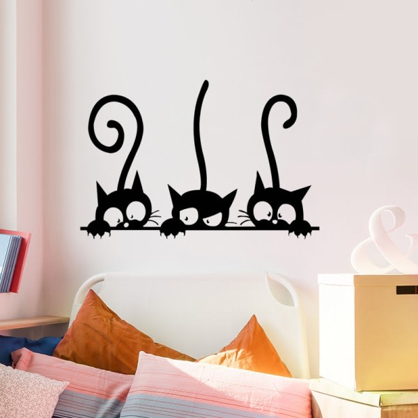 Självhäftande tecknad kattväggklistermärke, väggdekal för sovrum
