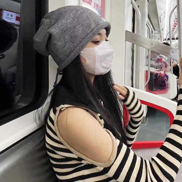 Unisex Slouchy Knit Beanie med praktisk Hiphop-hatt med böjd kant for gravide kvinner Student Män Svart ingen