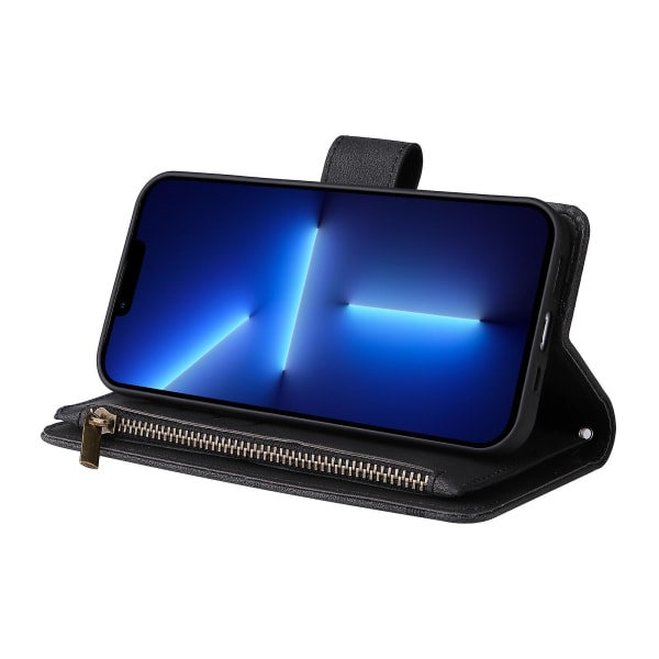 Etui til iPhone 13 Pro Max Læder Flip Folio Etui med Kreditkortholder Pengepung Magnetiske Knapper Etui Kickstand Stødsikkert Pr Sort A