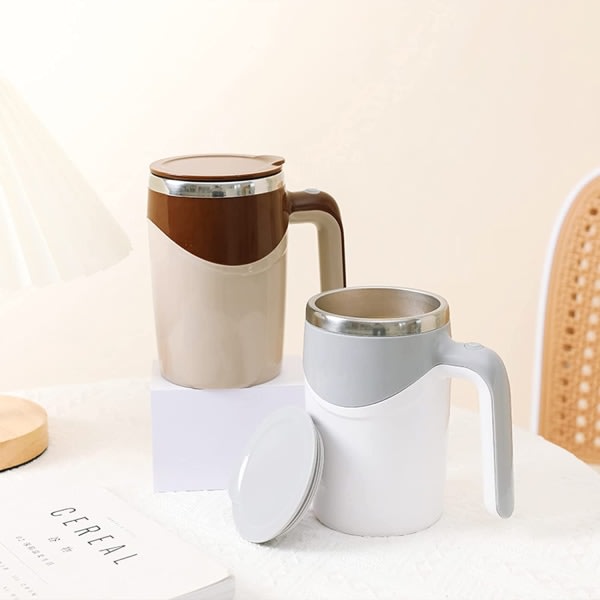 Självrörande kaffekopp | Sähköinen rostfritt stål automatisk omrörning roterande kopp 380ml | Julpresentidéer för män, kvinnor och barn vit