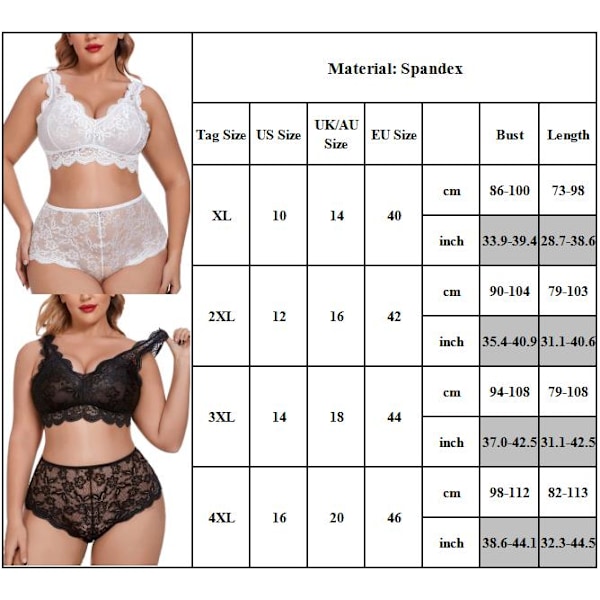 Dame Plus Size Sexy BH & Truser Nattøy Pyjamas Undertøy Sett Svart XL XL black