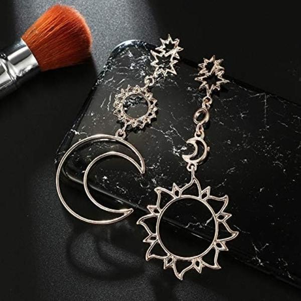Heyone Boho Asymmetrisk Hollow Star Sun Moon Drop Hängande Dingle Örhängen för tjejer