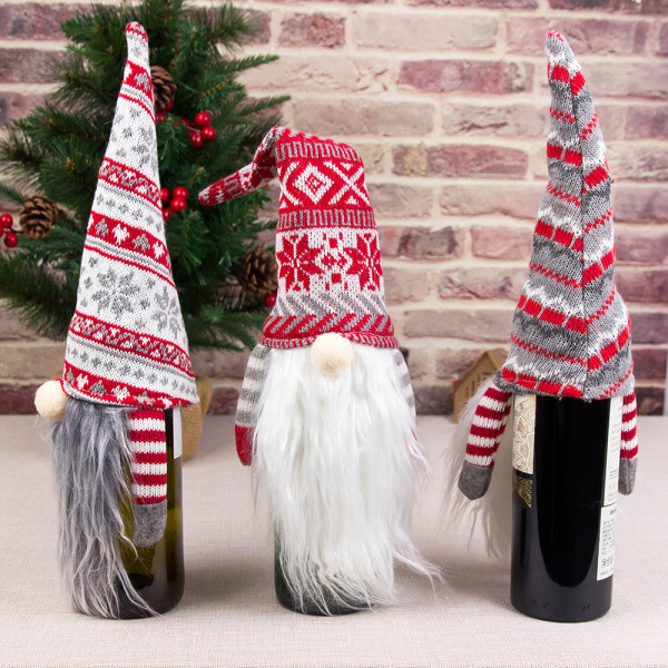 1-delad jul-europeisk og amerikansk stickad ull Ansiktslös hattöverdrag for ældre skäggiga (stil 3)