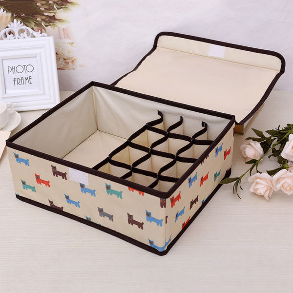 Söt tecknad printed Oxford tyg 13 Grid Strumpor BH Trosa Underkläder Organizer rosa persika zdq