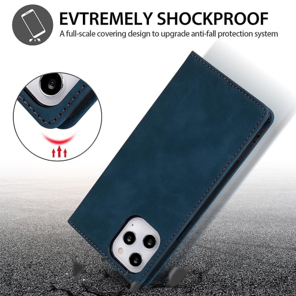 Kompatibel med Iphone 11 Pro Case Magnetstängning Plånbok Bok Flip Folio Stand View Läderfodral Cover - Blå null ingen