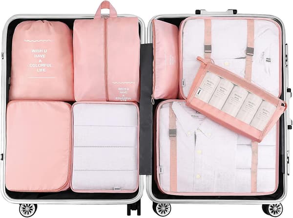 8-pack Organizer Set för Resväskor, Förvaringsväskor, Packningskuber, Resepåsar, Presenter Pink