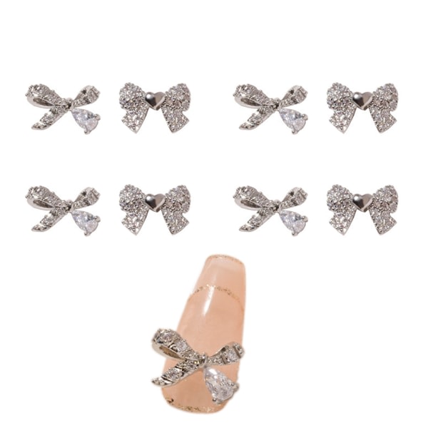 CDQ 8 st Bowknot Nail Alloy Berlocker Strass Rosett Nagel