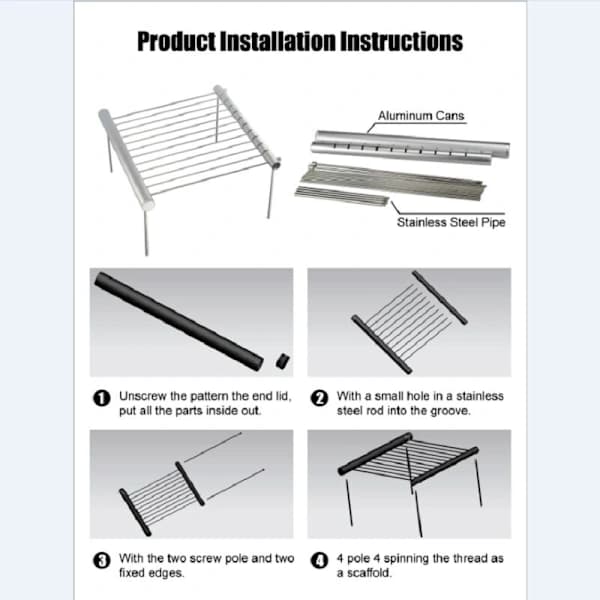 Bærbar foldbar grill i rustfrit stål og aluminium til bålmadlavning til camping, picnic, grill, sølv