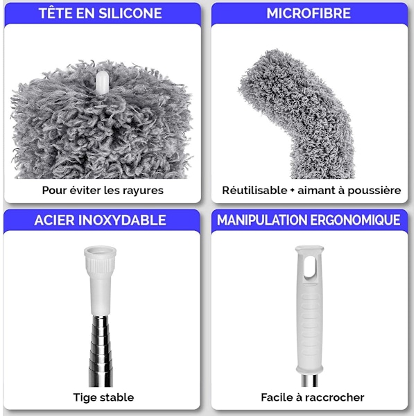 Adjustable - Telescopic Handle - Set - with - 2 - Microfiber Tips - Long - Telescopic - Duster - Made - Stainless - Steel