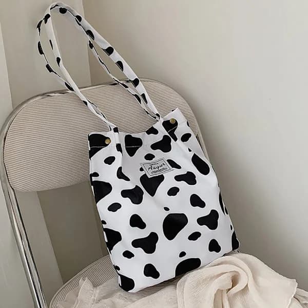 Women's Cow Butterfly Printed Shoulder Bag Student Retro Canvas Bag