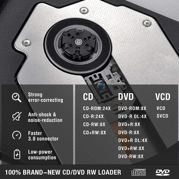 USB 3.0/Type-C ohut ulkoinen DVD RW CD-asema, musta, yksi koko