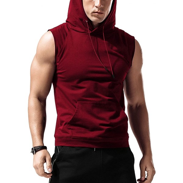 AVEKI Träningströjor med huva for mænd Ermlösa gymhuvtröjor Bodybuilding Muscle Ärmlösa T-shirts, Röda, L zdq