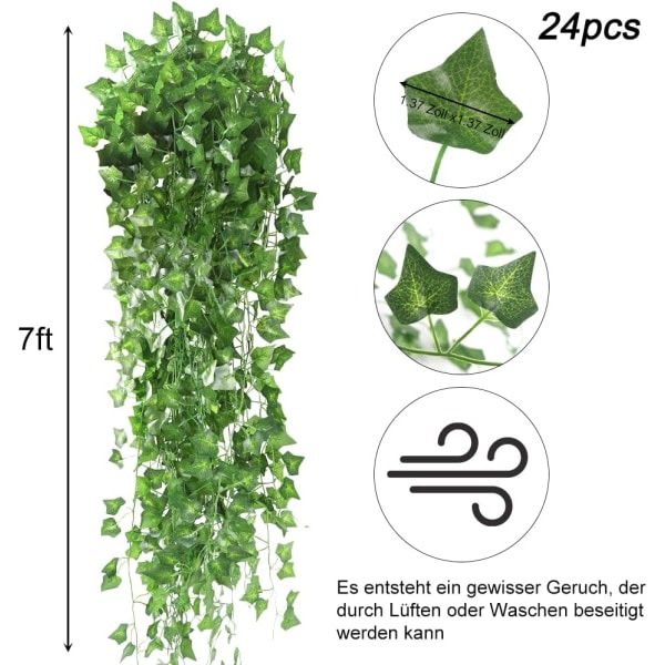 CDQ Förpackning med 24 Murgröngarland 2,1 m, Artificiell murgrönadekoration, Konstgjorda växter, Murgröna Konstgjord upphängning