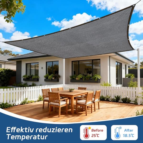 Skyggedug, 90% Solblokering, Åndbart Vandafvisende Stof Med Øjer I Rustfrit Stål Til Have og Terrasse, Grå, 2 x 4 m