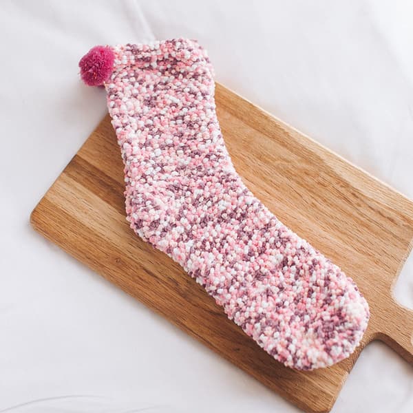 DIY Presentstrumpor för kvinnor, 3 par (grå, gul, rosa), plyschiga vintertofflor med presentförpackning