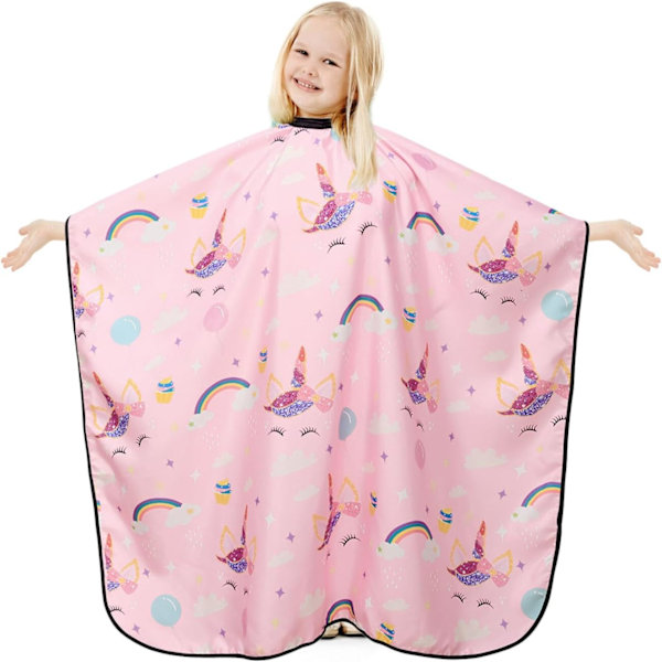 Barnklippkappa, Frisörkappa med Justerbar Hals, Hårklippningskappa Frisörklänning Salong Barberkappa Hårklippningsförkläde för Pojkar Flickor Rainbow Horse