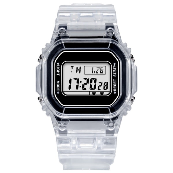 Läpinäkyvä liten fyrkantig lysande elektronisk watch musta