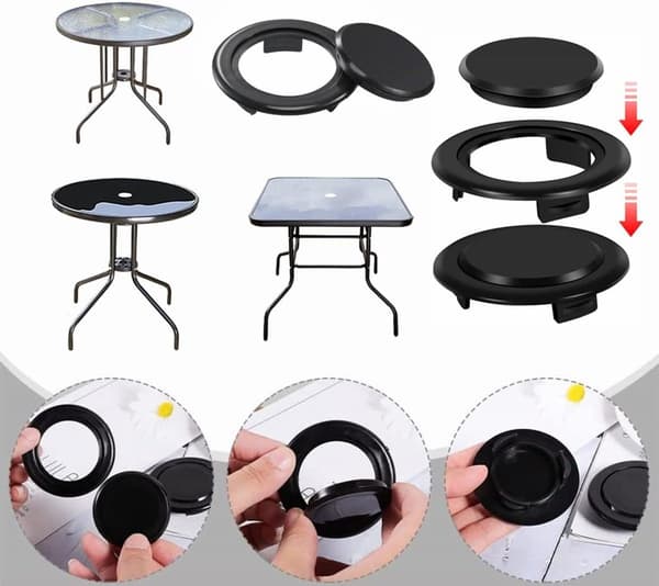 4 Havebord Parasol Hul Ring & Hætte Sæt - Plastik Prop Dækken, Reservedele - Sort - 65*10 mm