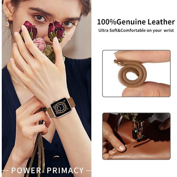 Apple Watch -nahkainen ranneke, aito nahka vaihtohihna Apple Watch Series 9 8 7 6 5 4 3 2 1 & iWatch SE, Ultra (38 mm 40 mm 41 mm, ruskea) Brown