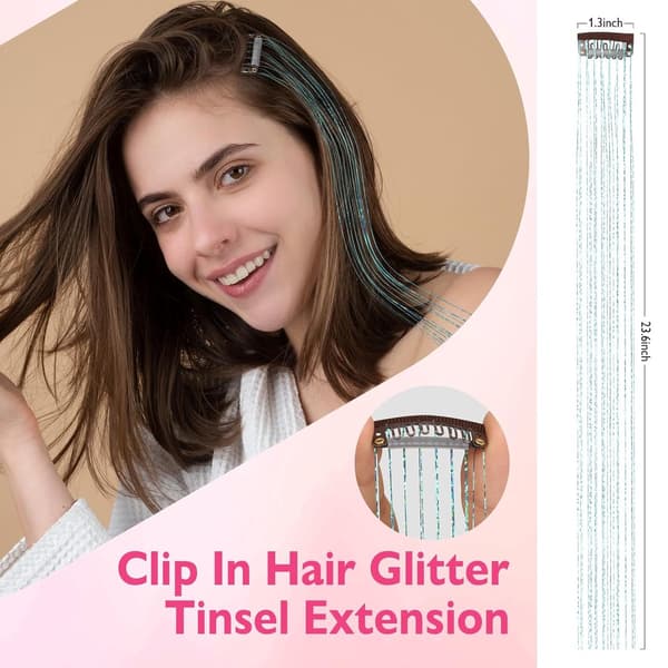 Hårglimmer, Himmelblå, Glitter Extensions, Varmebestandig, Sæt med 18