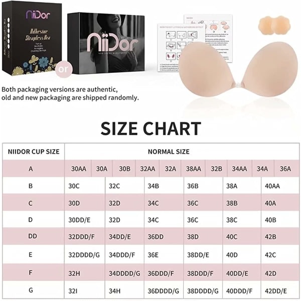 CDQ BH uten stropper, selvklebende usynlig push-up silikon BH, Nude, B