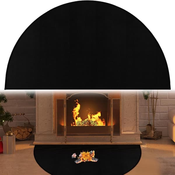 Black Fireplace Mat 50x102 cm - Half-Moon Shaped Fireproof Fireplace Mat - Flame Retardant Floor Protector for Fireplace and Hearth