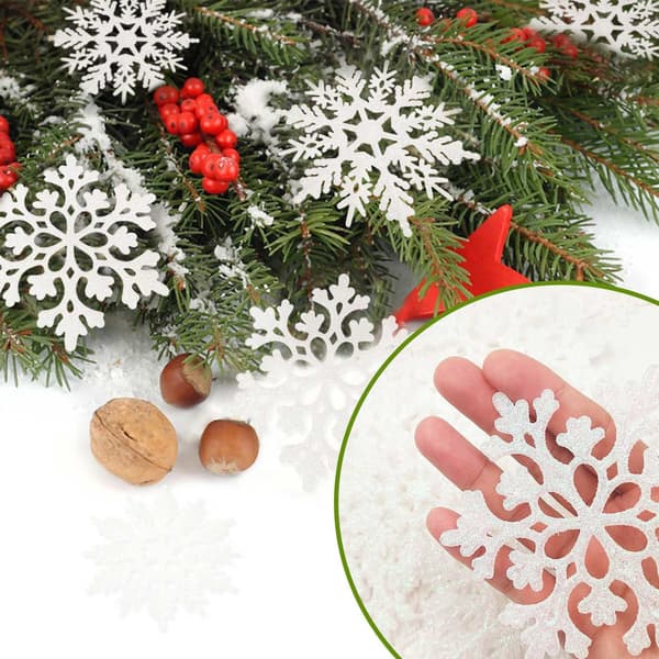 Festlige Bryllupstilbehør, Splintfri Glitter Snefnug Ornamenter til Vintertema Fejringer
