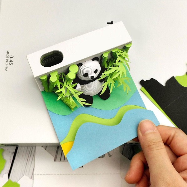 1X 3D Anteckningsblock Kalender Kreativ Gift Paper Carving Panda Calenda