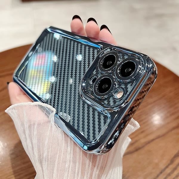 Carbon Fiber Texture Iphone- case - pläterat, genomskinligt cover för Se 2023 till 14 Pro Max sierra blue för iphone 7 8