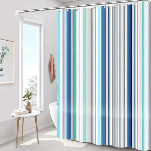 Striped Shower Curtain - 180x200 cm - Polyester - Mildew Resistant & Waterproof - With Hooks - Multiple Colors - Bathroom Decoration