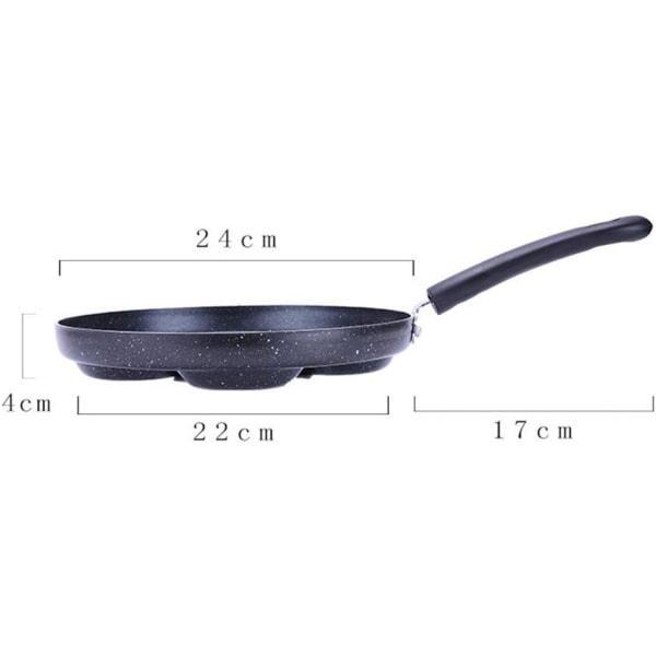 Pannekakestekepanne, 24 cm pannekakepanne med 4 hull, rund stekepanne med non-stick, frokostpanne (svart)