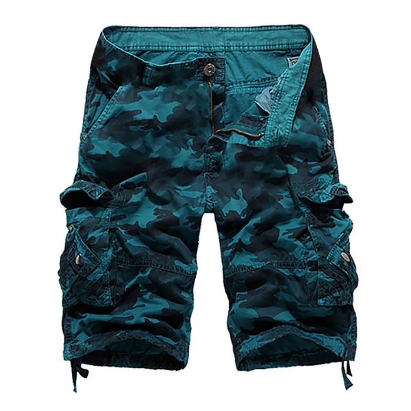 Herreshorts Multi Pocket Cargo Bukser Løs Casual Blå M zdq