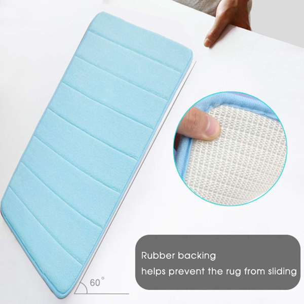 Baderomsmatte i memory foam, sklisikker, absorberende, superkoselig, fløyelsmyk, supervannabsorberende, tykk, blå Blå Blu Blue 20 X 32 inches