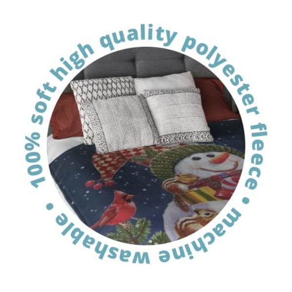 Sengetæppe i fleece med snemand, 50 x 60 tommer (ca. 127 x 152,4 cm) - Superblødt plyssetæppe med snemand til børn og voksne