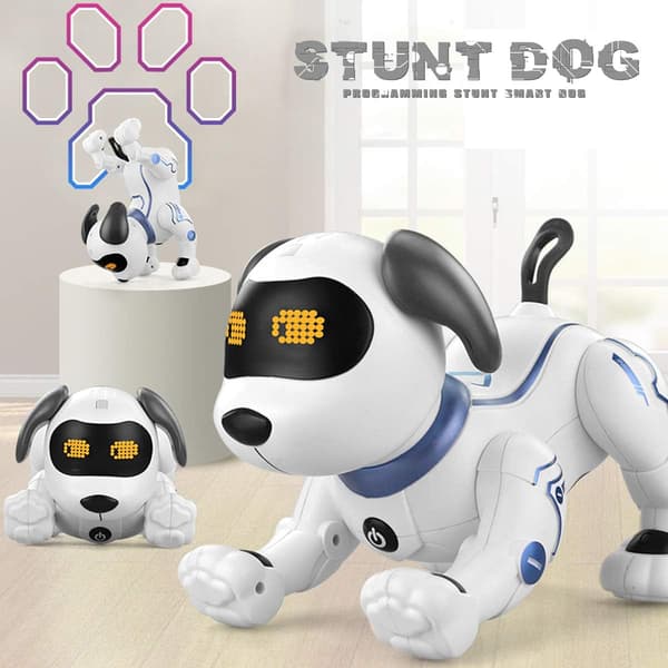 Stunt Robot Dog Toy, Interactive and Programmable for Ages 6-10, Voice Controlled Electronic Stunt and Rechargeable Battery for Extended Use