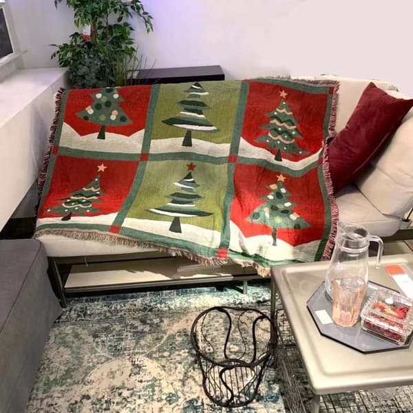 Juleteppe Sofateppe Duskeoverkast 100% Bomull Lett Stol Sofa Seng Overkast Egnet for Hjem Koselig Strikket Teppe Egnet for Vinter_tfrf