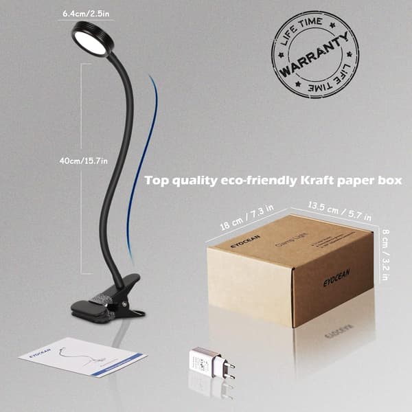 Clip-Light LED-skrivebordslampe Klemme Lesing Bord Seng med Adapter Br_tfrf